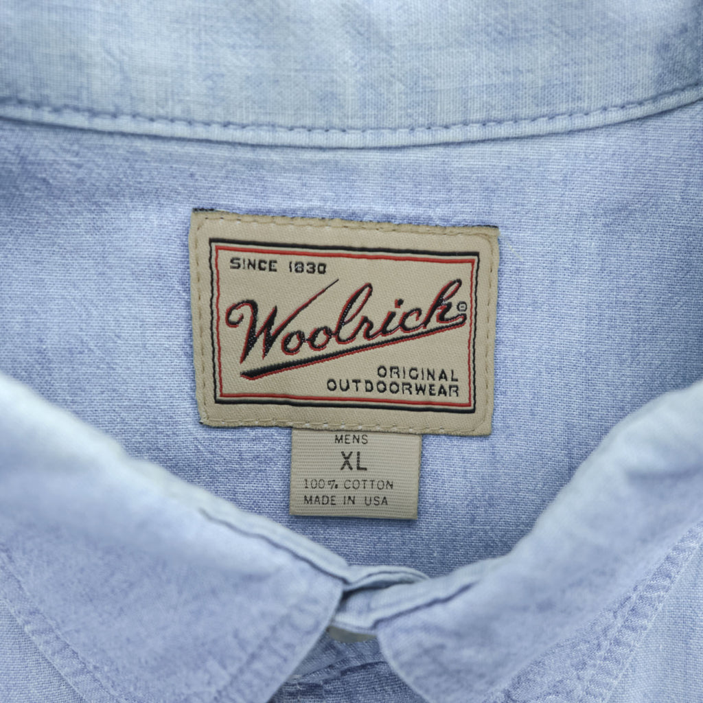 Woolrich 90年代 USA製 ヴィンテージ 半袖 ワーク シャンブレーシャツ XL ブルー ボタンダウン