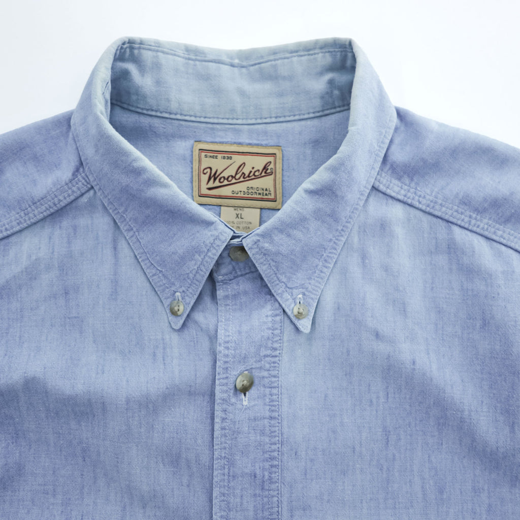 Woolrich 90年代 USA製 ヴィンテージ 半袖 ワーク シャンブレーシャツ XL ブルー ボタンダウン