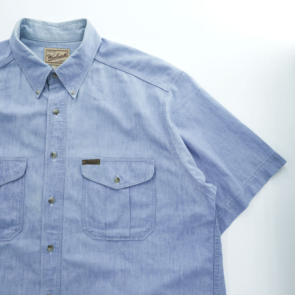 Woolrich 90年代 USA製 ヴィンテージ 半袖 ワーク シャンブレーシャツ XL ブルー ボタンダウン