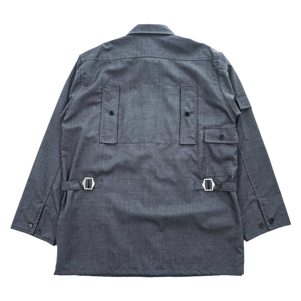Needles 日本製 ワーク ユーティリティシャツ ジャケット S グレー ボックスシルエット フラップポケット バックポケット