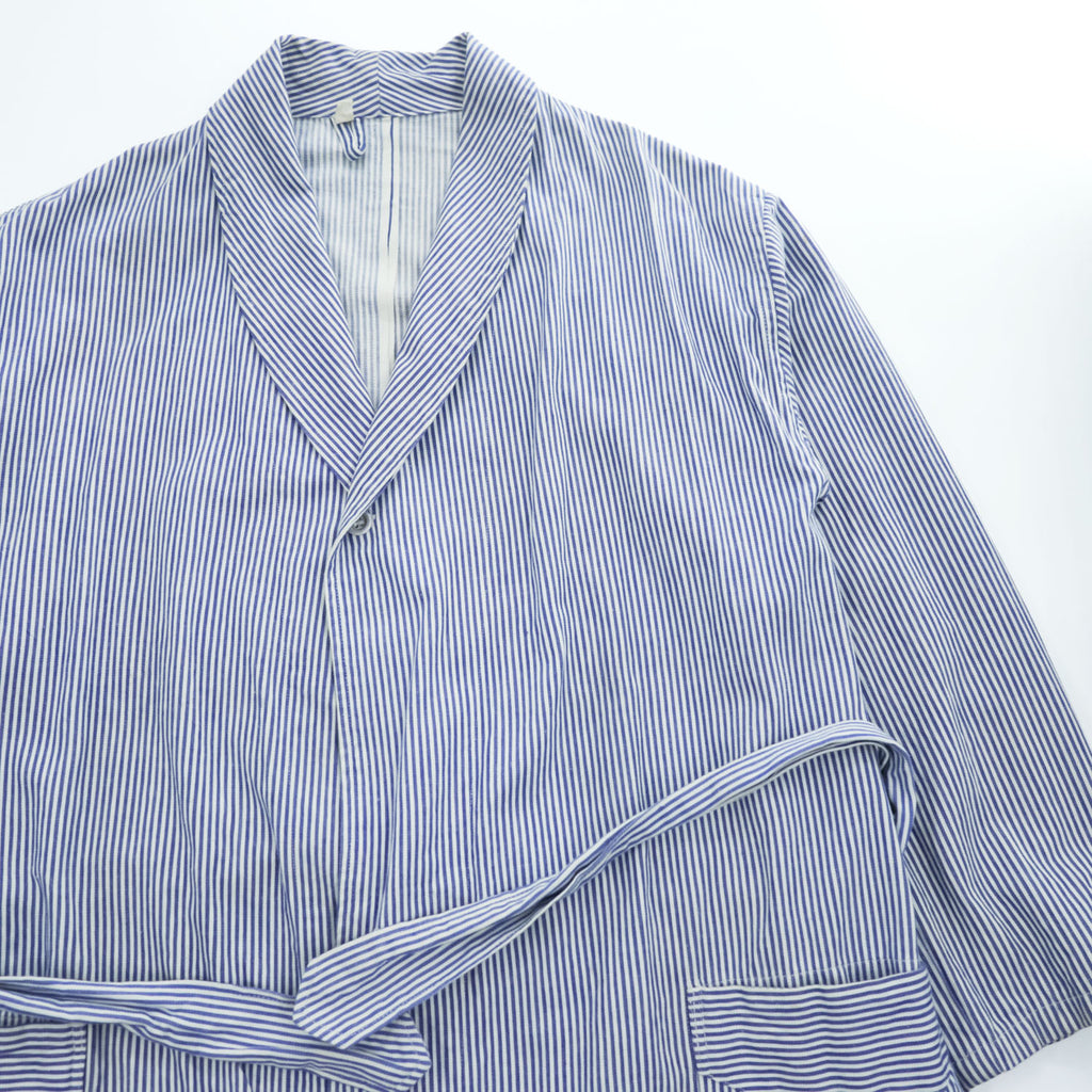 Vintage 60s Czech military Stripe gown robe 60年代 ヴィンテージ チェコ軍 ミリタリー ショールカラー ガウンコート FREE ブルー ストライプ