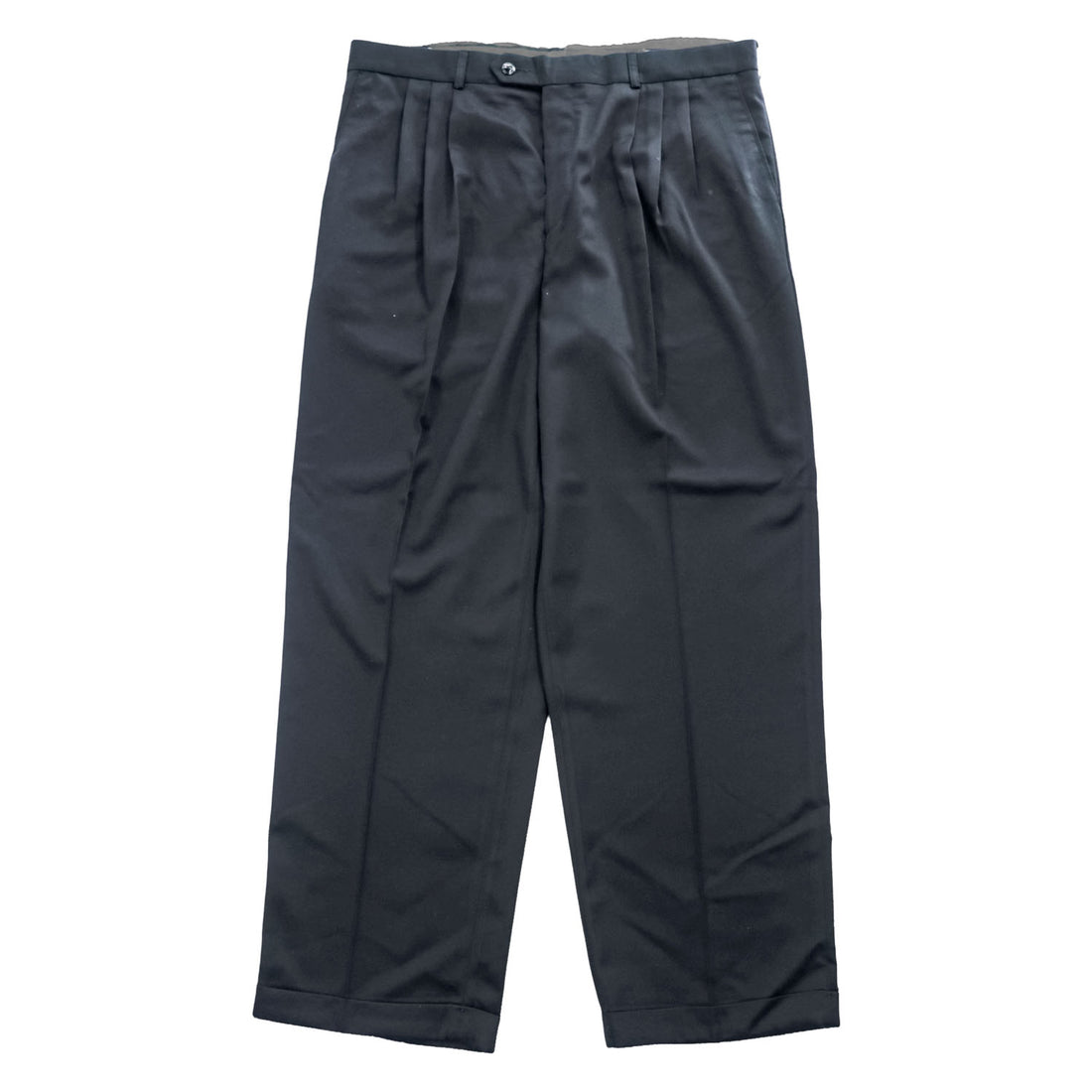 IVY CREW 90年代 ヴィンテージ センタープレス スラックス パンツ XL ブラック ワイド タック プリーツ ダブルカフス