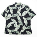 Tommy Bahama アロハシャツ 半袖 オープンカラー シルクシャツ L ブラック 総柄 リーフ 開襟 ボックスシルエット