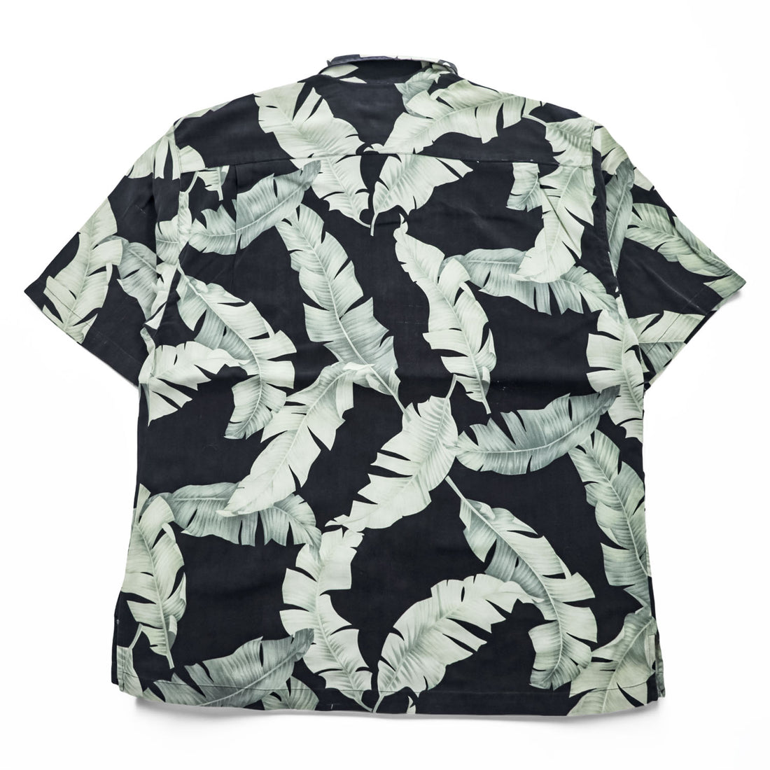 Tommy Bahama アロハシャツ 半袖 オープンカラー シルクシャツ L ブラック 総柄 リーフ 開襟 ボックスシルエット