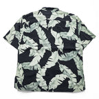 Tommy Bahama アロハシャツ 半袖 オープンカラー シルクシャツ L ブラック 総柄 リーフ 開襟 ボックスシルエット