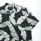 Tommy Bahama アロハシャツ 半袖 オープンカラー シルクシャツ L ブラック 総柄 リーフ 開襟 ボックスシルエット