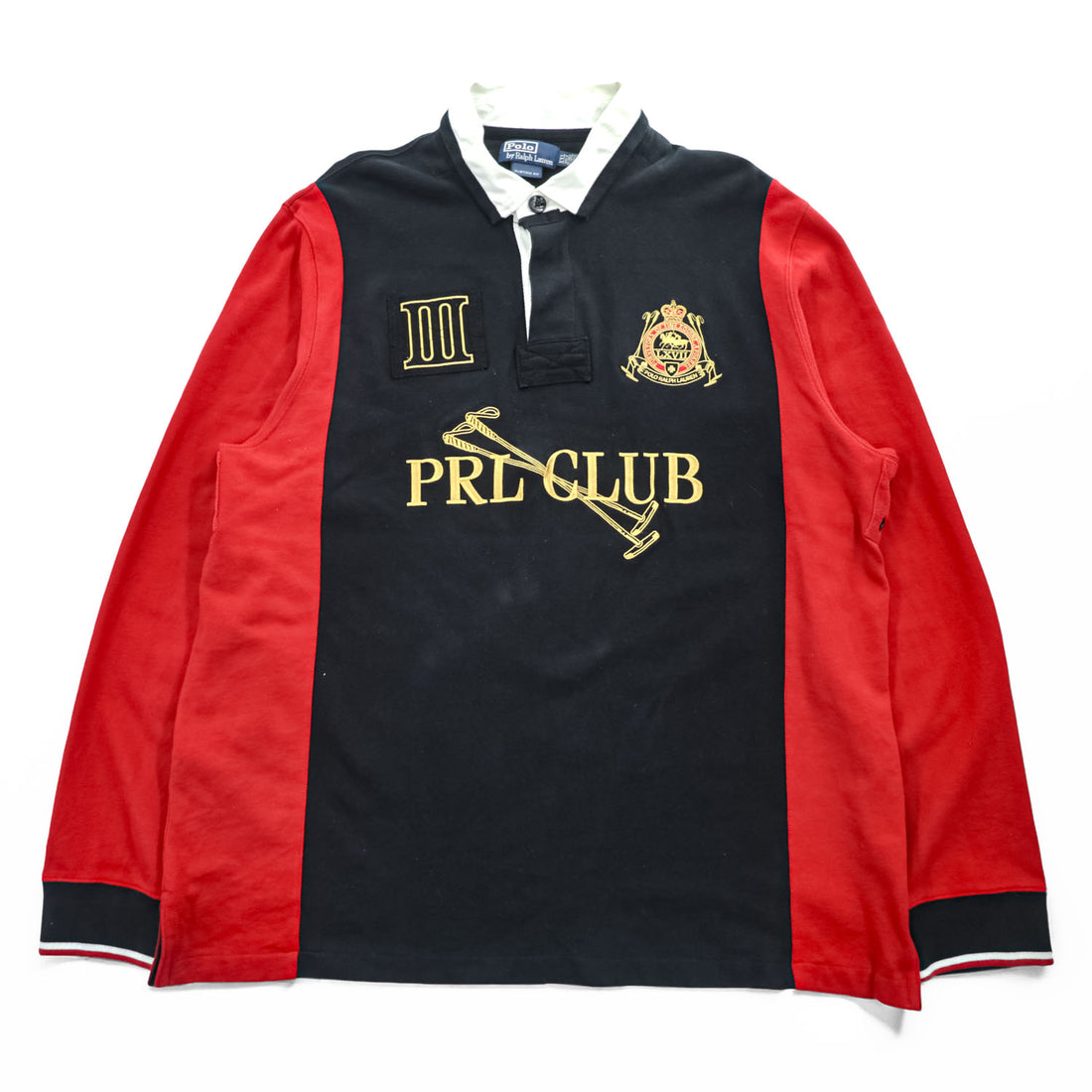 Polo Ralph Lauren 90年代 ヴィンテージ ラガーシャツ 長袖 ポロシャツ 2XL CUSTOM FIT ブラック レッド エルボーパッチ PRL CLUB ビッグサイズ