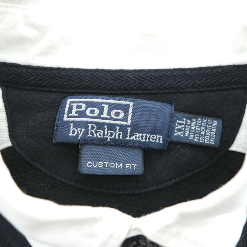 Polo Ralph Lauren 90年代 ヴィンテージ ラガーシャツ 長袖 ポロシャツ 2XL CUSTOM FIT ブラック レッド エルボーパッチ PRL CLUB ビッグサイズ