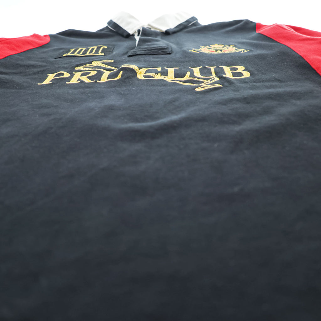 Polo Ralph Lauren 90年代 ヴィンテージ ラガーシャツ 長袖 ポロシャツ 2XL CUSTOM FIT ブラック レッド エルボーパッチ PRL CLUB ビッグサイズ