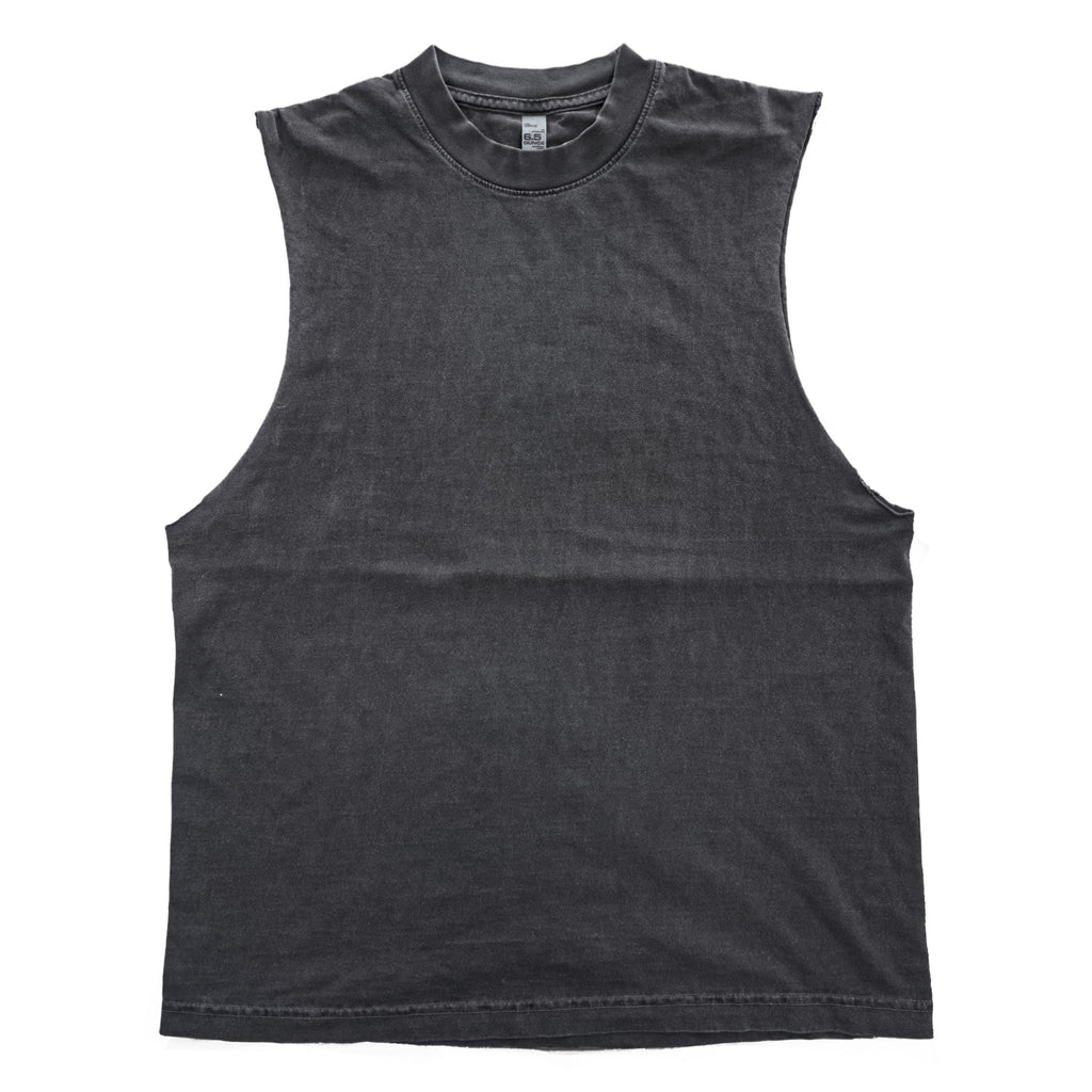 Los Angeles Apparel 米国製 6.5オンス ノースリーブ カットオフTシャツ タンクトップ グレー フェードブラック USA製