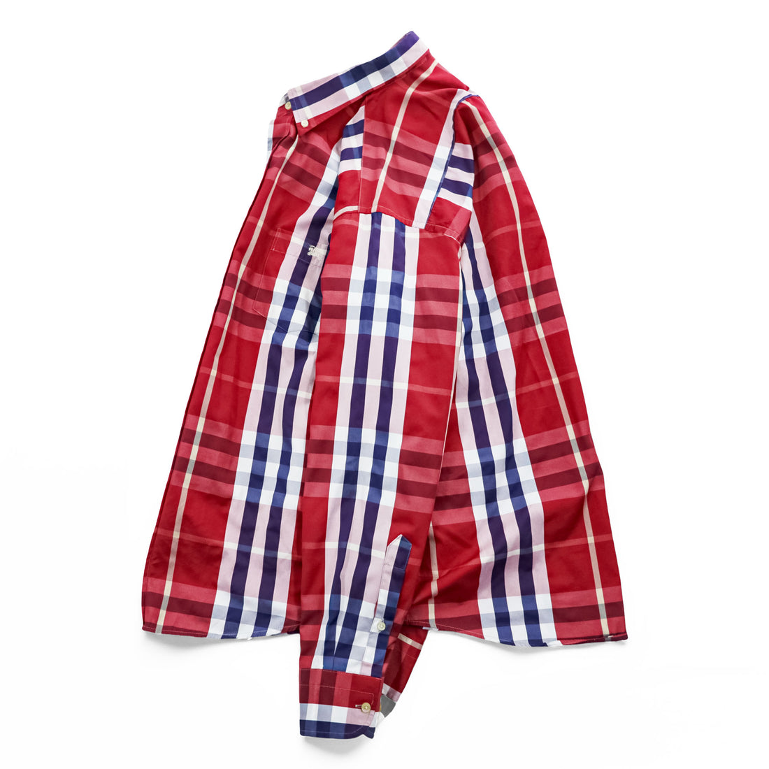 Burberry London Custom Fit long sleeve shirt red-purple large check cotton button-down pocket embroidered logo Made in Great Britain XL