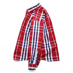 Burberry London Custom Fit long sleeve shirt red-purple large check cotton button-down pocket embroidered logo Made in Great Britain XL