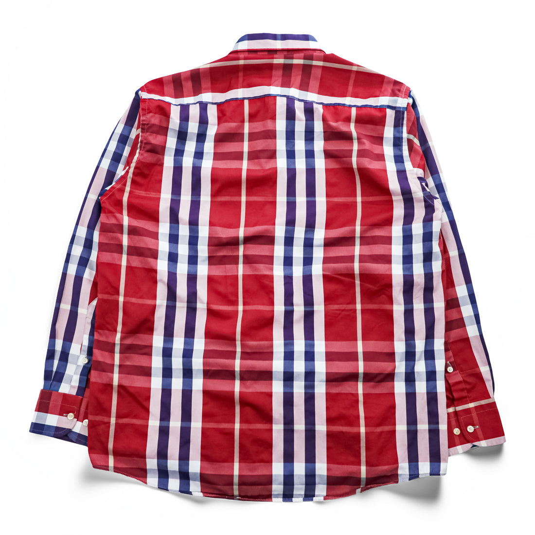 Burberry London Custom Fit long sleeve shirt red-purple large check cotton button-down pocket embroidered logo Made in Great Britain XL