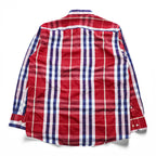 Burberry London Custom Fit long sleeve shirt red-purple large check cotton button-down pocket embroidered logo Made in Great Britain XL
