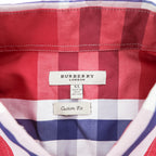 Burberry London Custom Fit long sleeve shirt red-purple large check cotton button-down pocket embroidered logo Made in Great Britain XL