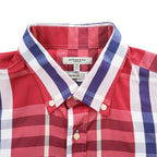 Burberry London Custom Fit long sleeve shirt red-purple large check cotton button-down pocket embroidered logo Made in Great Britain XL