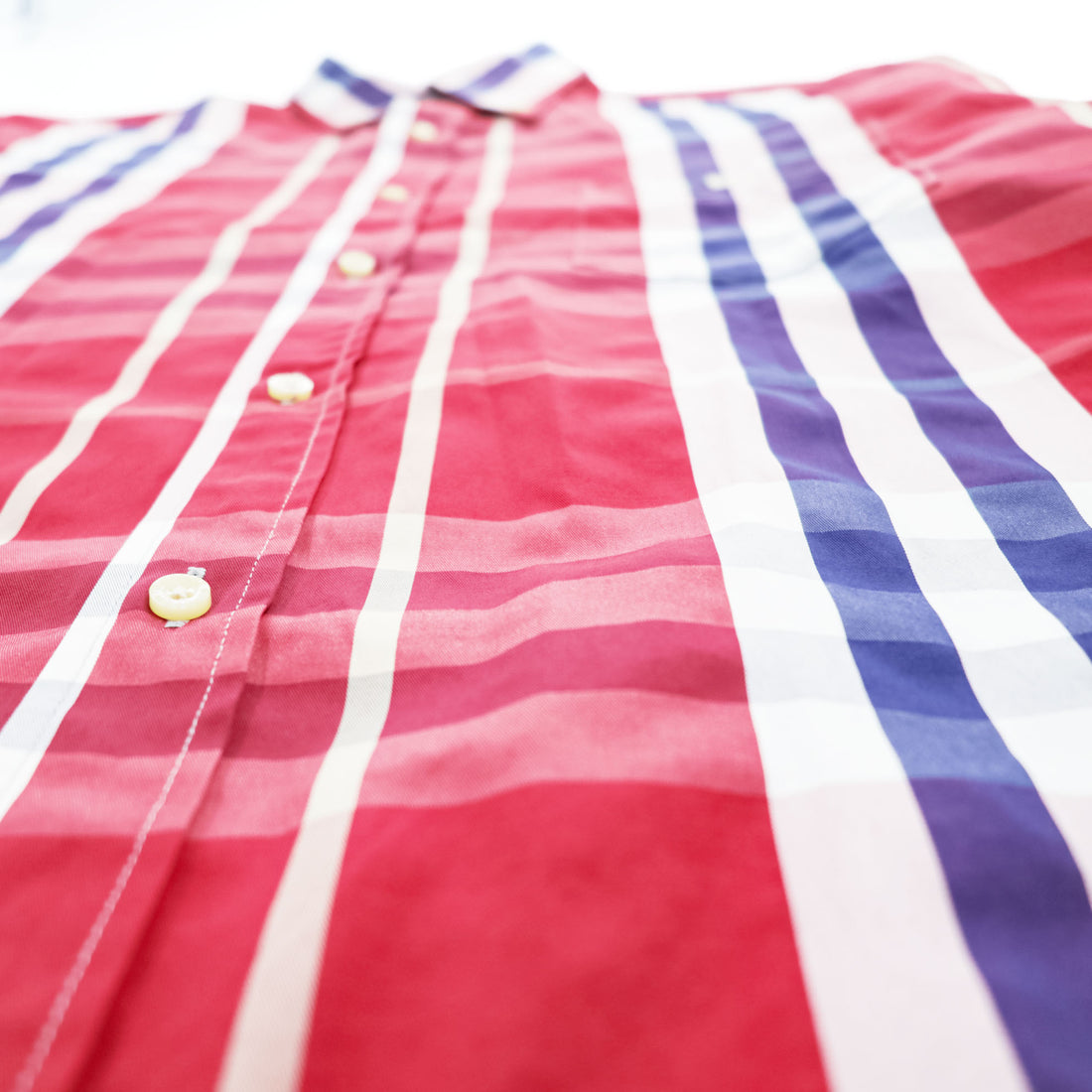 Burberry London Custom Fit long sleeve shirt red-purple large check cotton button-down pocket embroidered logo Made in Great Britain XL