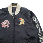 JAPAN 90s Vintage Sukajan souvenir jacket リバーシブル スカジャン L ブラック 刺繍 キルティング 虎 富士山 龍 鷲