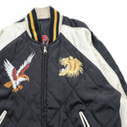 JAPAN 90s Vintage Sukajan souvenir jacket リバーシブル スカジャン L ブラック 刺繍 キルティング 虎 富士山 龍 鷲