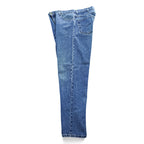 Carhartt jeans denim pants 36x32 medium blue stonewash 100% cotton straight/slightly tapered zipper fly leather patch coin pocket tag B17DST