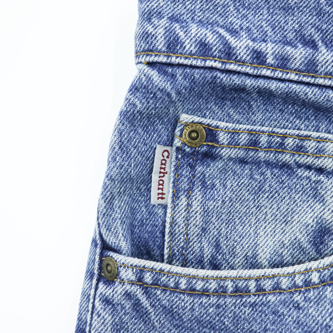 Carhartt jeans denim pants 36x32 medium blue stonewash 100% cotton straight/slightly tapered zipper fly leather patch coin pocket tag B17DST