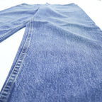 Carhartt jeans denim pants 36x32 medium blue stonewash 100% cotton straight/slightly tapered zipper fly leather patch coin pocket tag B17DST