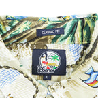 reyn spooner 90年代 ヴィンテージ アロハシャツ 半袖 レーヨンシャツ L CLASSIC FIT ベージュ 総柄 ビキニタグ 魚 ボタンダウン