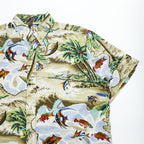 reyn spooner 90年代 ヴィンテージ アロハシャツ 半袖 レーヨンシャツ L CLASSIC FIT ベージュ 総柄 ビキニタグ 魚 ボタンダウン