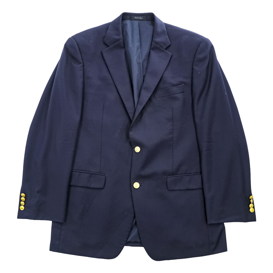 LAUREN RALPH LAUREN 90s Vintage Tailored Jacket Blazer L Navy Blue with Gold Buttons Gabardine macy's men's store