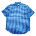 Brooks Brothers 346 半袖 リネン チェックシャツ L ブルー 麻100% ボタンダウン