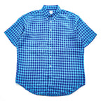 Brooks Brothers 346 半袖 リネン チェックシャツ L ブルー 麻100% ボタンダウン