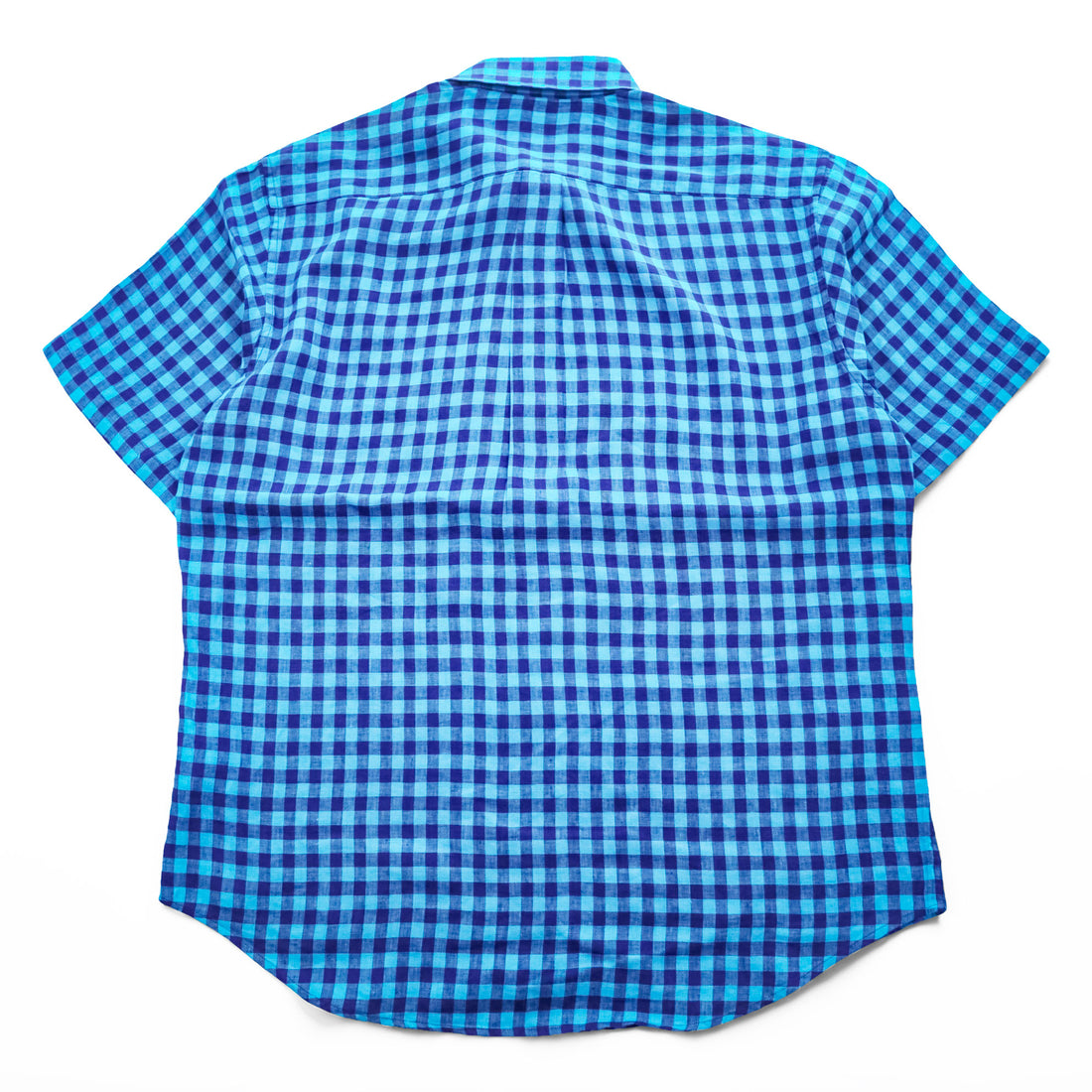 Brooks Brothers 346 半袖 リネン チェックシャツ L ブルー 麻100% ボタンダウン