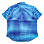 Brooks Brothers 346 半袖 リネン チェックシャツ L ブルー 麻100% ボタンダウン