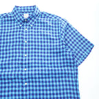Brooks Brothers 346 半袖 リネン チェックシャツ L ブルー 麻100% ボタンダウン