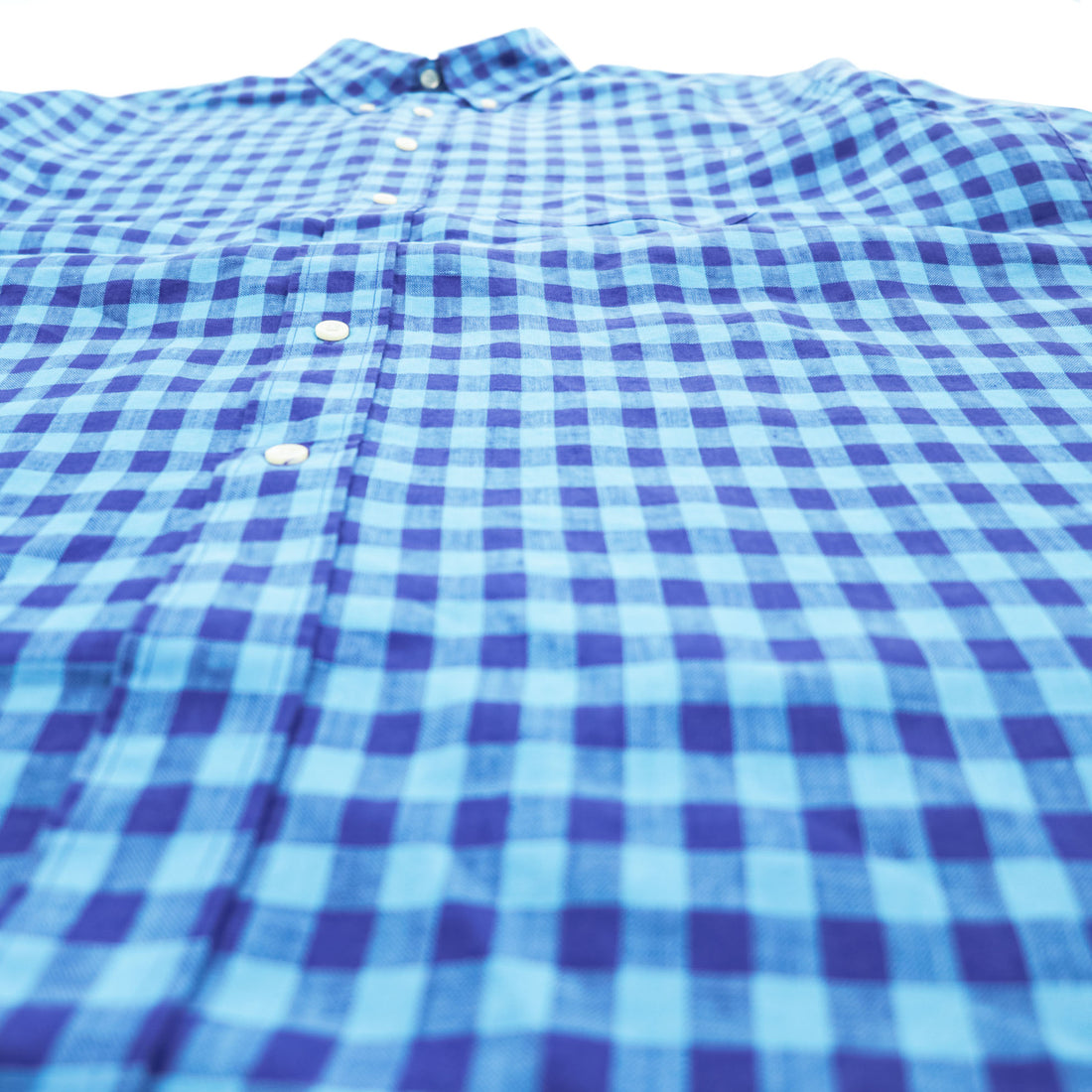 Brooks Brothers 346 半袖 リネン チェックシャツ L ブルー 麻100% ボタンダウン