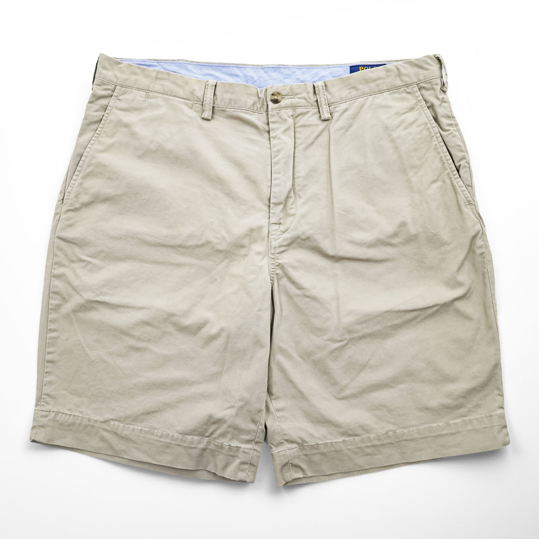 Polo Ralph Lauren 90s Stretch Classic Fit Chino Shorts Beige Cotton 97% Spandex 3% Regular Fit Embroidered Pony Welt Back Pockets 36W