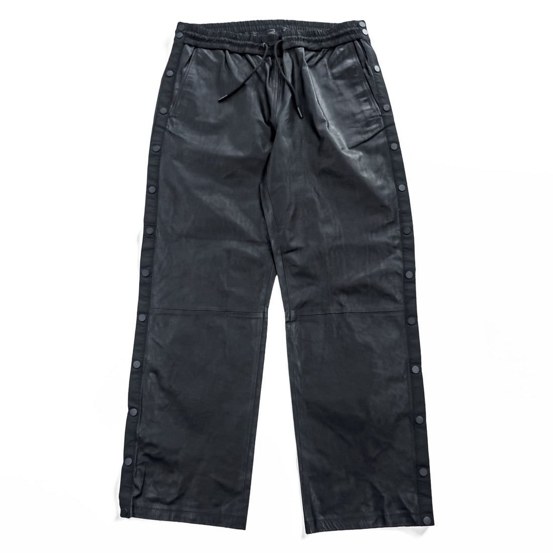 ALEXANDER WANG x H&M leather pants black side-snap drawstring elastic waist wide straight lambskin EUR42 US12