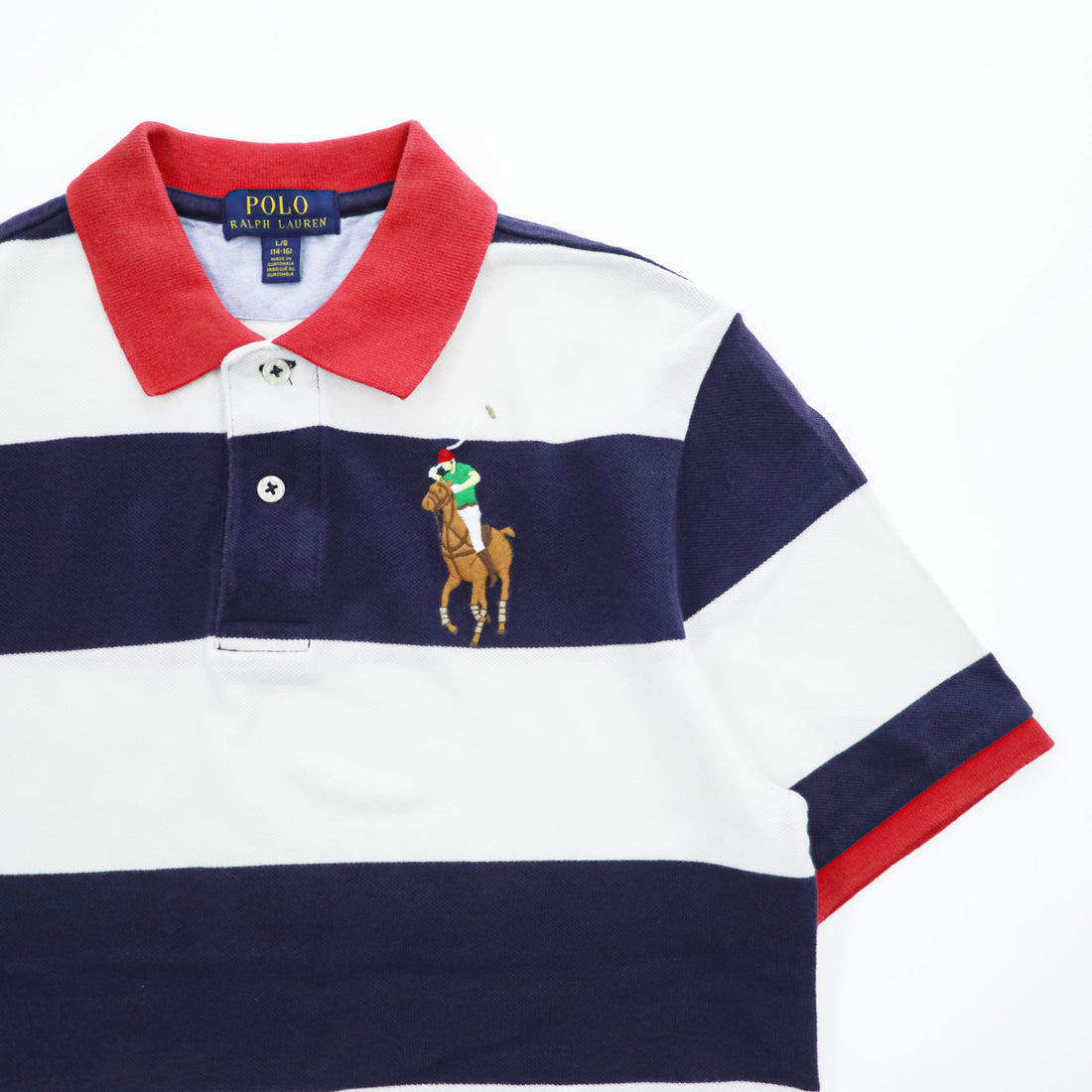 Polo Ralph Lauren ボーダー ポロシャツ L ホワイト ネイビー ビッグポニー