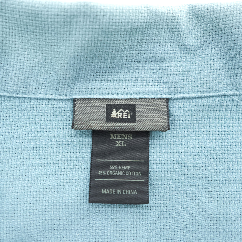 REI ヘンプ コットン 半袖 オープンカラー シャツ XL ブルー 開襟 ボックスシルエット 胸ポケット