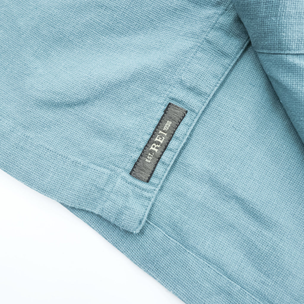 REI ヘンプ コットン 半袖 オープンカラー シャツ XL ブルー 開襟 ボックスシルエット 胸ポケット