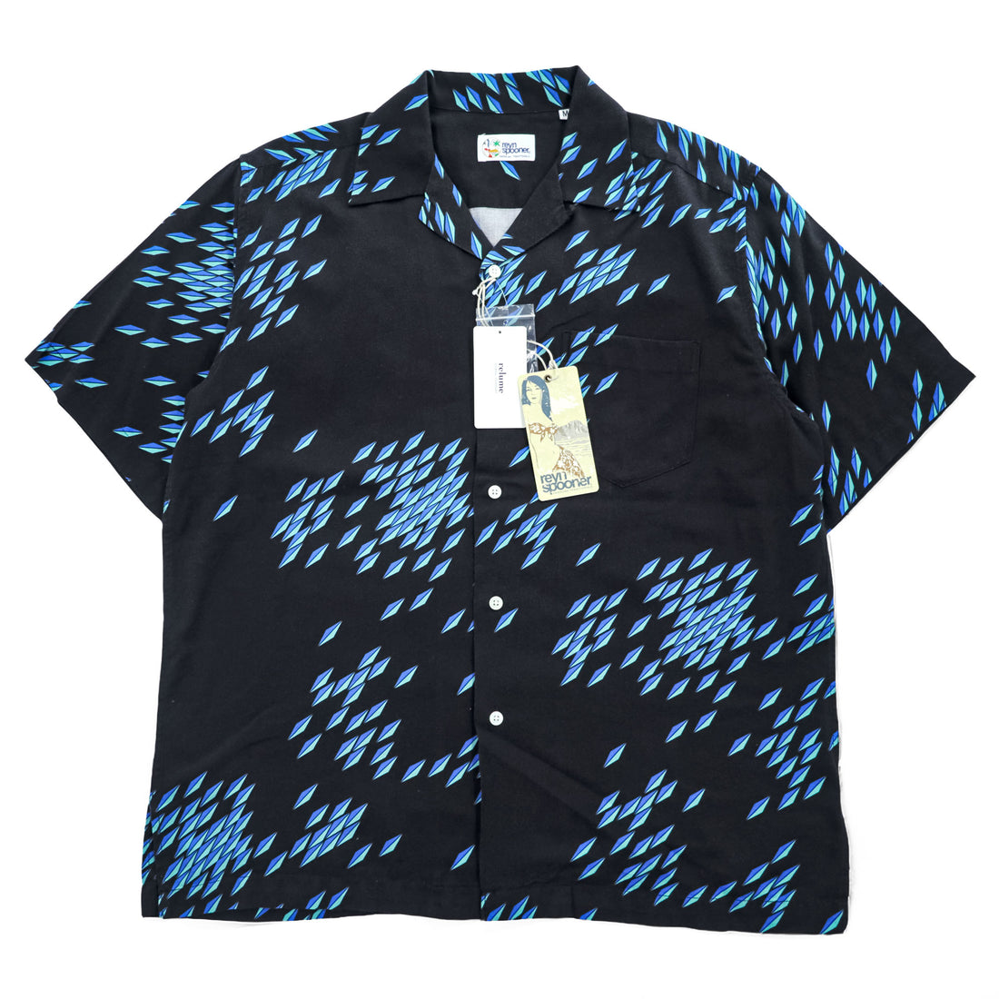 Reyn Spooner Short-Sleeve Shirt, Size M, Black/Blue Patterned, JOURNAL STANDARD relume Exclusive, Unused, Open Collar, 20-051-464-0140-1-0