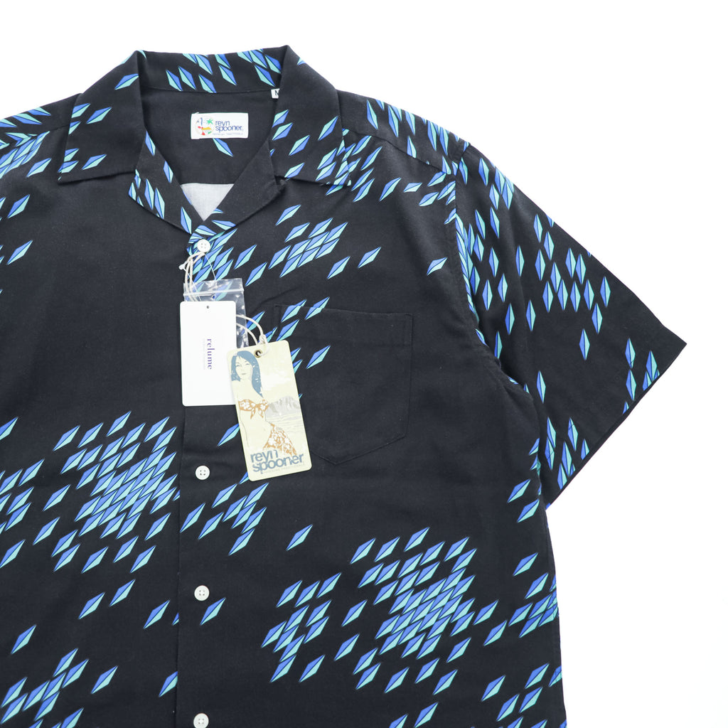 Reyn Spooner Short-Sleeve Shirt, Size M, Black/Blue Patterned, JOURNAL STANDARD relume Exclusive, Unused, Open Collar, 20-051-464-0140-1-0
