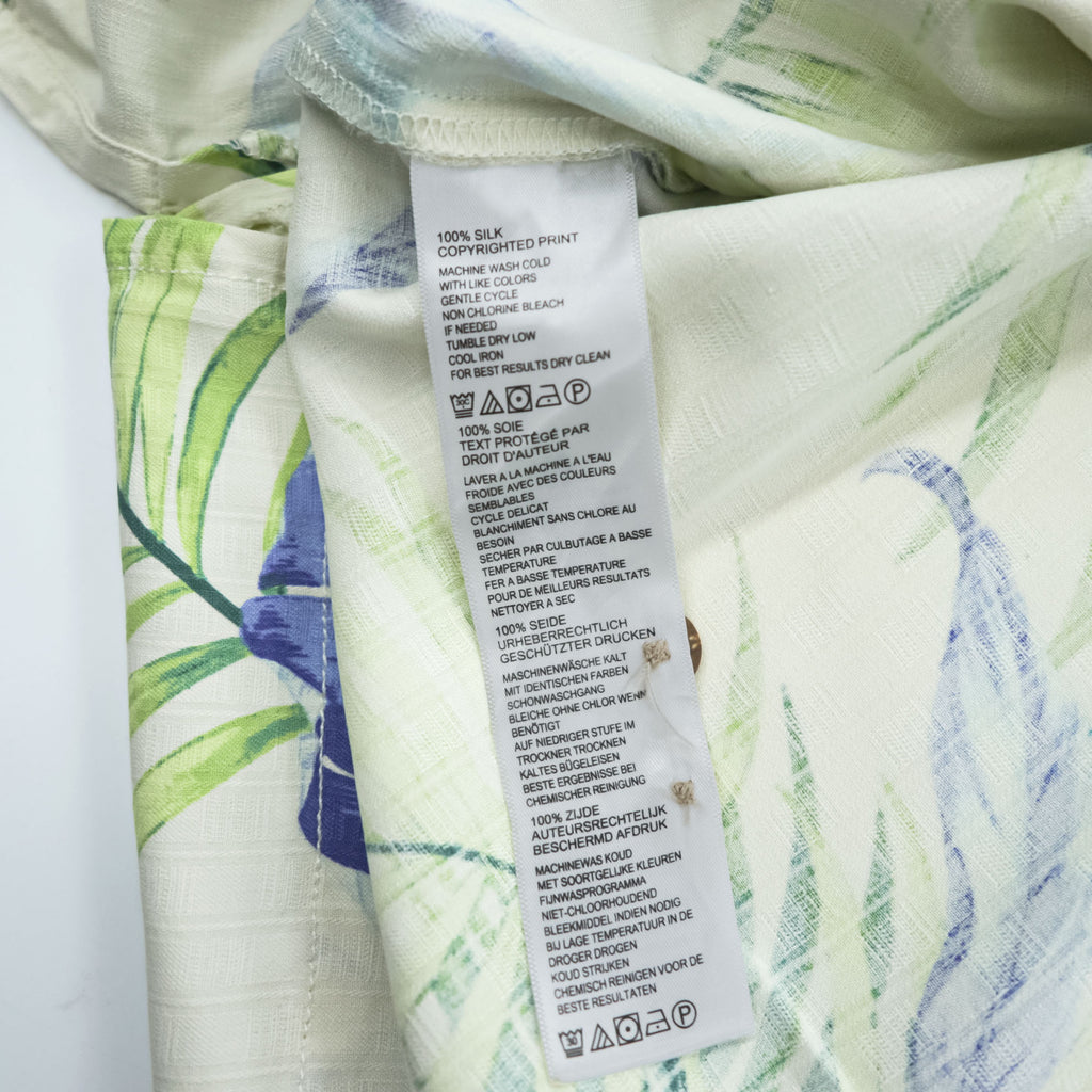 Tommy Bahama アロハシャツ 半袖 シルク オープンカラーシャツ L ベージュ 総柄 ボタニカル 開襟