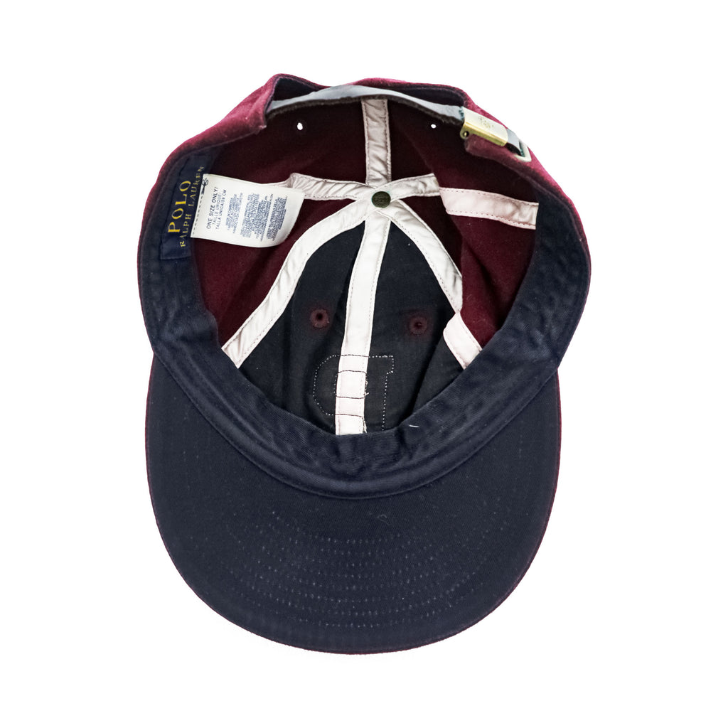 Polo Ralph Lauren Pワッペン キャップ ボルドー ウール 6パネル レザーアジャスター