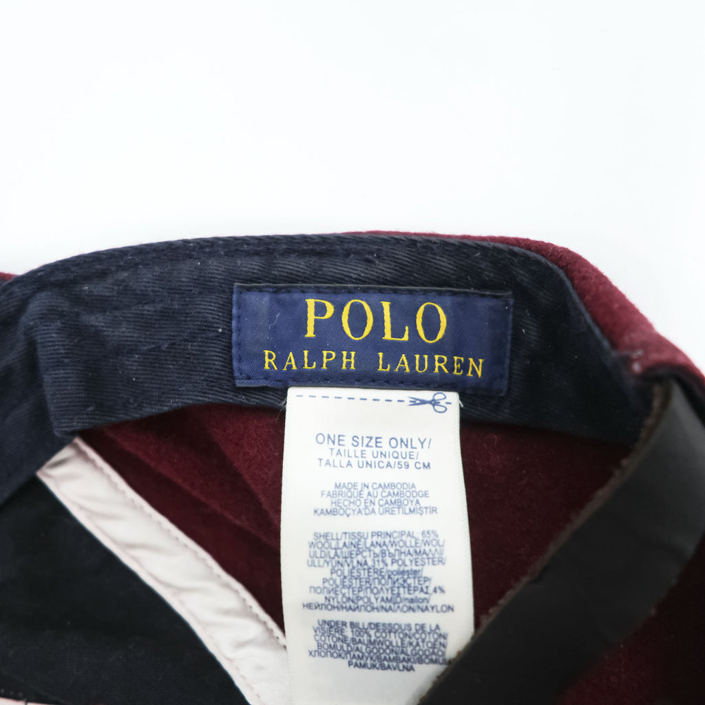 Polo Ralph Lauren Pワッペン キャップ ボルドー ウール 6パネル レザーアジャスター