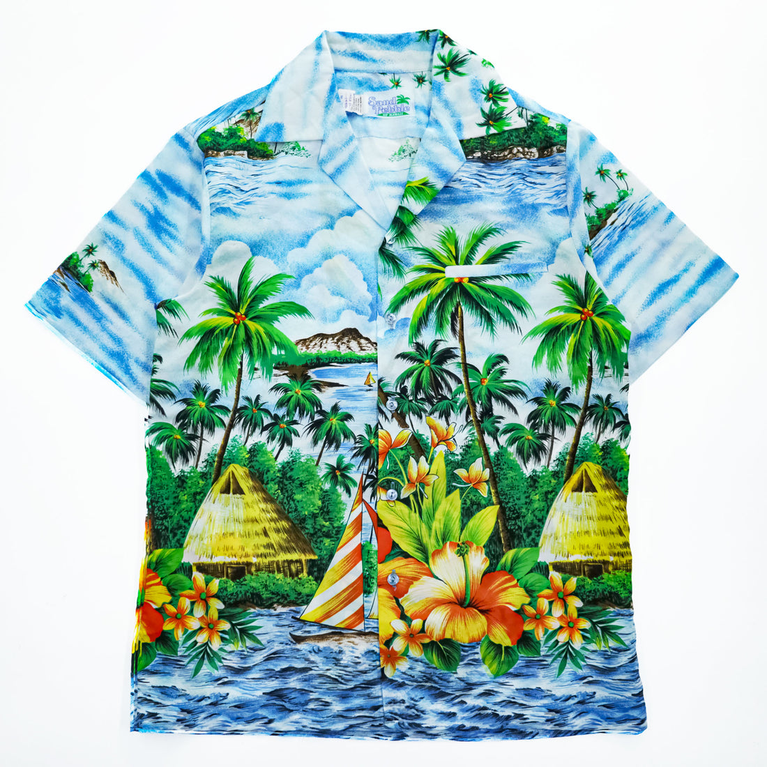 Sand Pebble of Hawaii Aloha Shirt Style 8503 Light Blue Tropical Print Size M