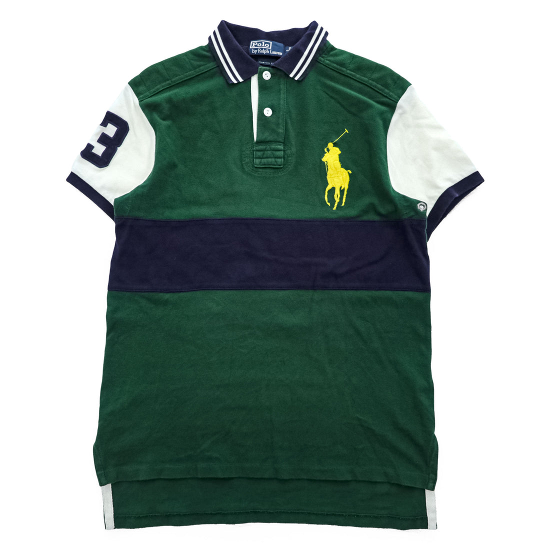 Polo Ralph Lauren 90s Vintage Polo Rugby Shirt, Size S, Green/Navy, Custom Fit, Big Pony Logo, Piqué Knit