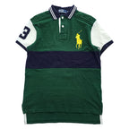 Polo Ralph Lauren 90年代 ヴィンテージ ポロシャツ 半袖 ラガーシャツ S グリーン ネイビー CUSTOM FIT ビッグポニー 鹿の子