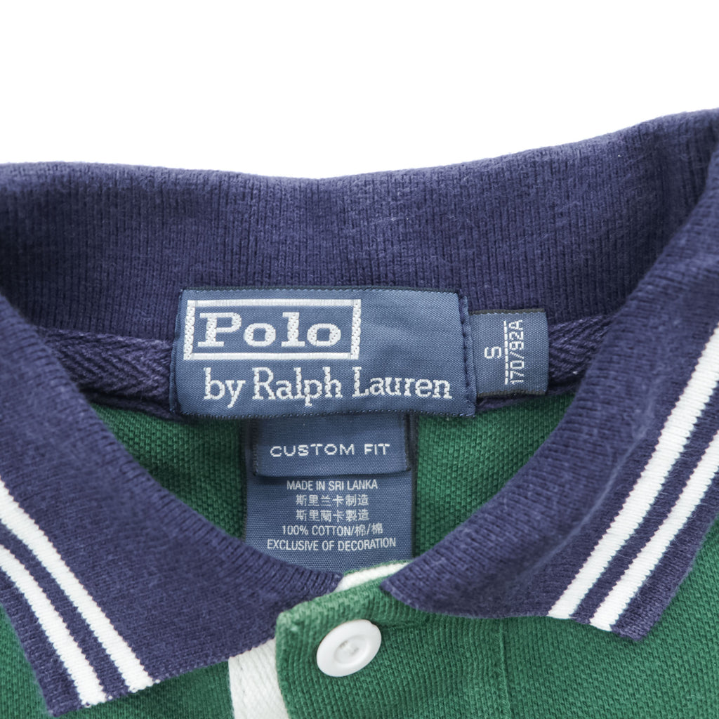 Polo Ralph Lauren 90年代 ヴィンテージ ポロシャツ 半袖 ラガーシャツ S グリーン ネイビー CUSTOM FIT ビッグポニー 鹿の子