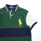 Polo Ralph Lauren 90年代 ヴィンテージ ポロシャツ 半袖 ラガーシャツ S グリーン ネイビー CUSTOM FIT ビッグポニー 鹿の子